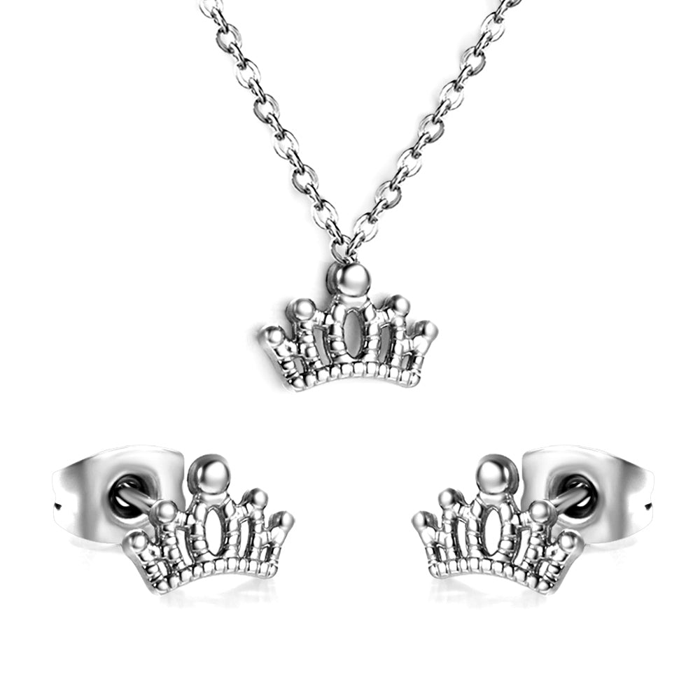 Gold/Steel Polished Crown Shape Jewelry Set asonjewelry
