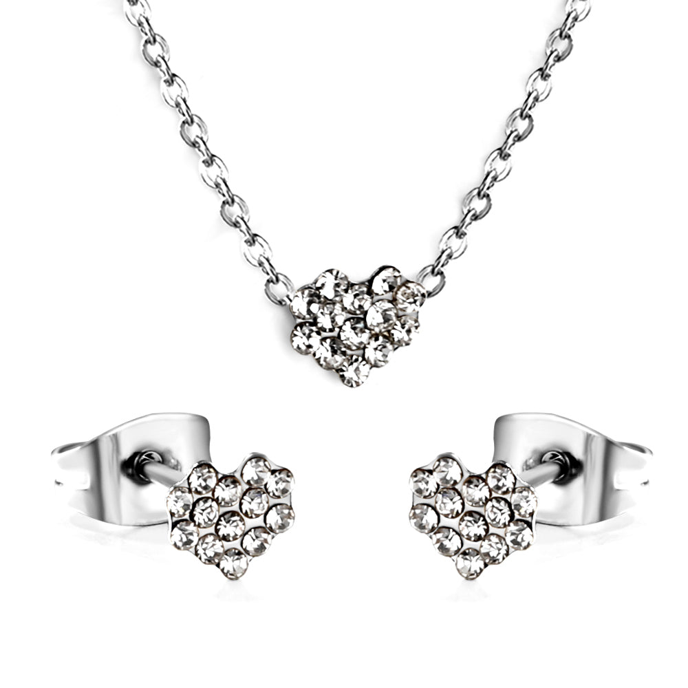 Gold/Steel Heart Shape Jewelry Set with Diamonds asonjewelry