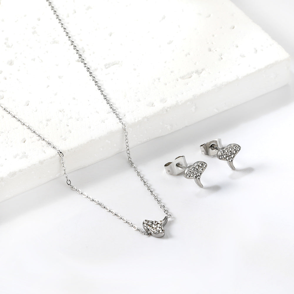 Gold/steel Fan Shape Jewelry Set with Diamonds asonjewelry