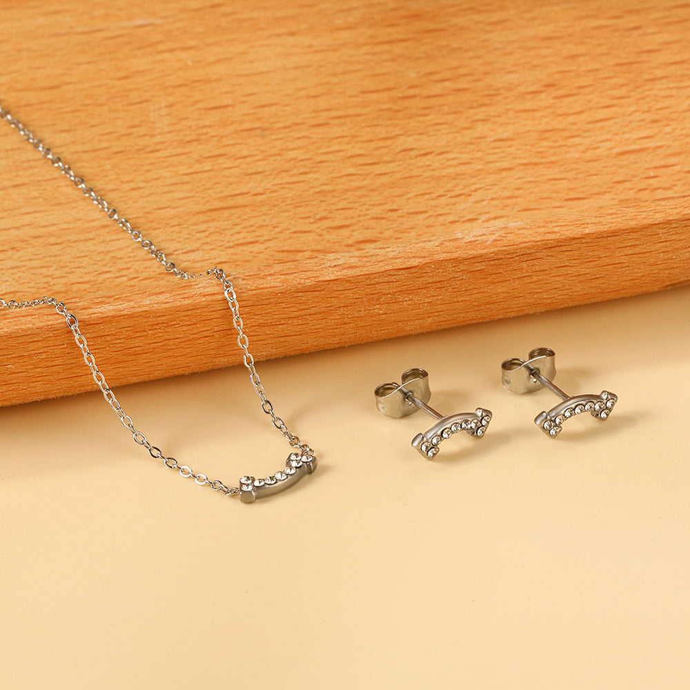 Bone Pendant Jewelry Set with Diamonds Steel/Gold asonjewelry