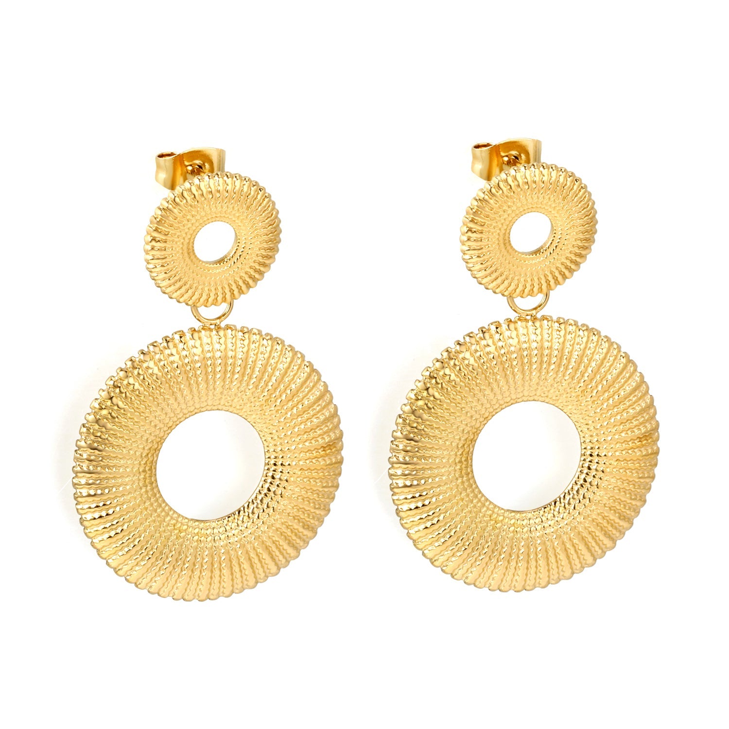 12.7mm Textured Small Cutout Hoop + 25.5mm Textured Large Cutout Hoop Stud Earrings asonjewelry