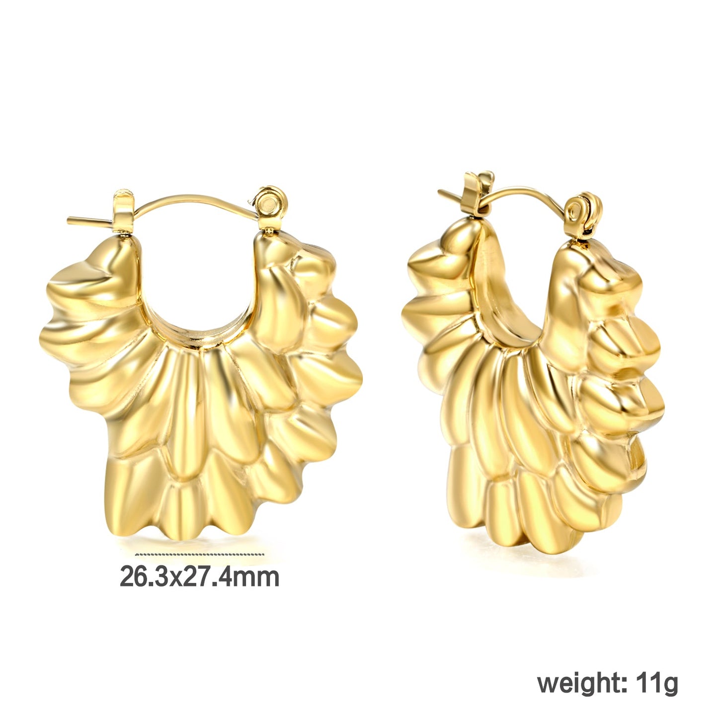 Hollow shaped double-layer petal gold-colored ear clips 26.3*27.4mm asonjewelry