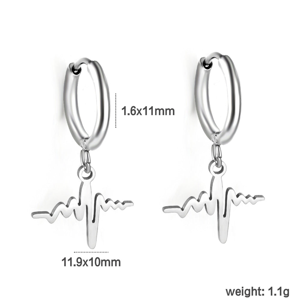 Wire 1.6x11mm O.D. earrings + 11.9*10mm circle with lightning bolt pendant earrings steel color/golden