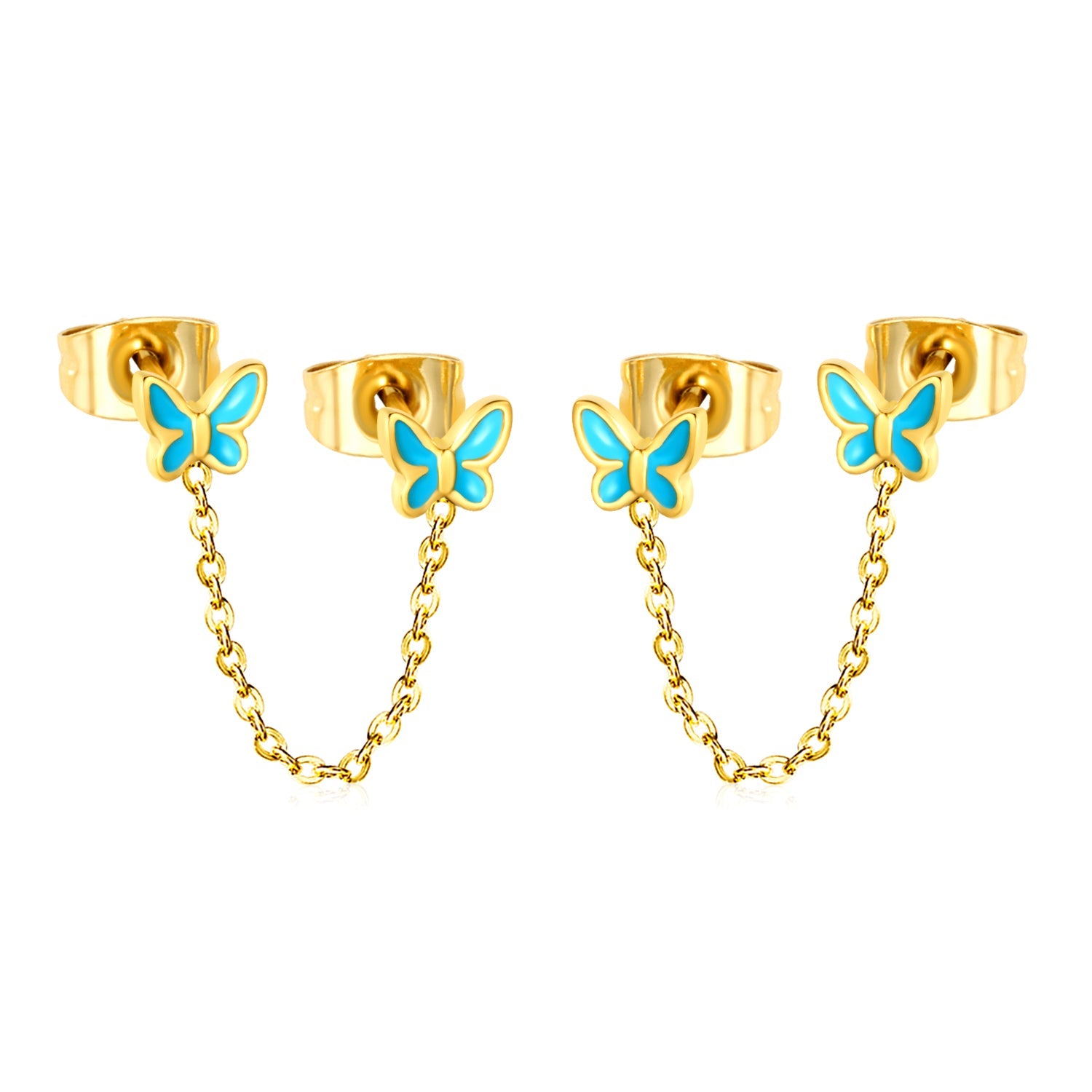 5.4*4.6mm Butterfly with Light Blue Drip Oil+03 Cross Chain 30mm Accessories Earrings Gold color asonjewelry
