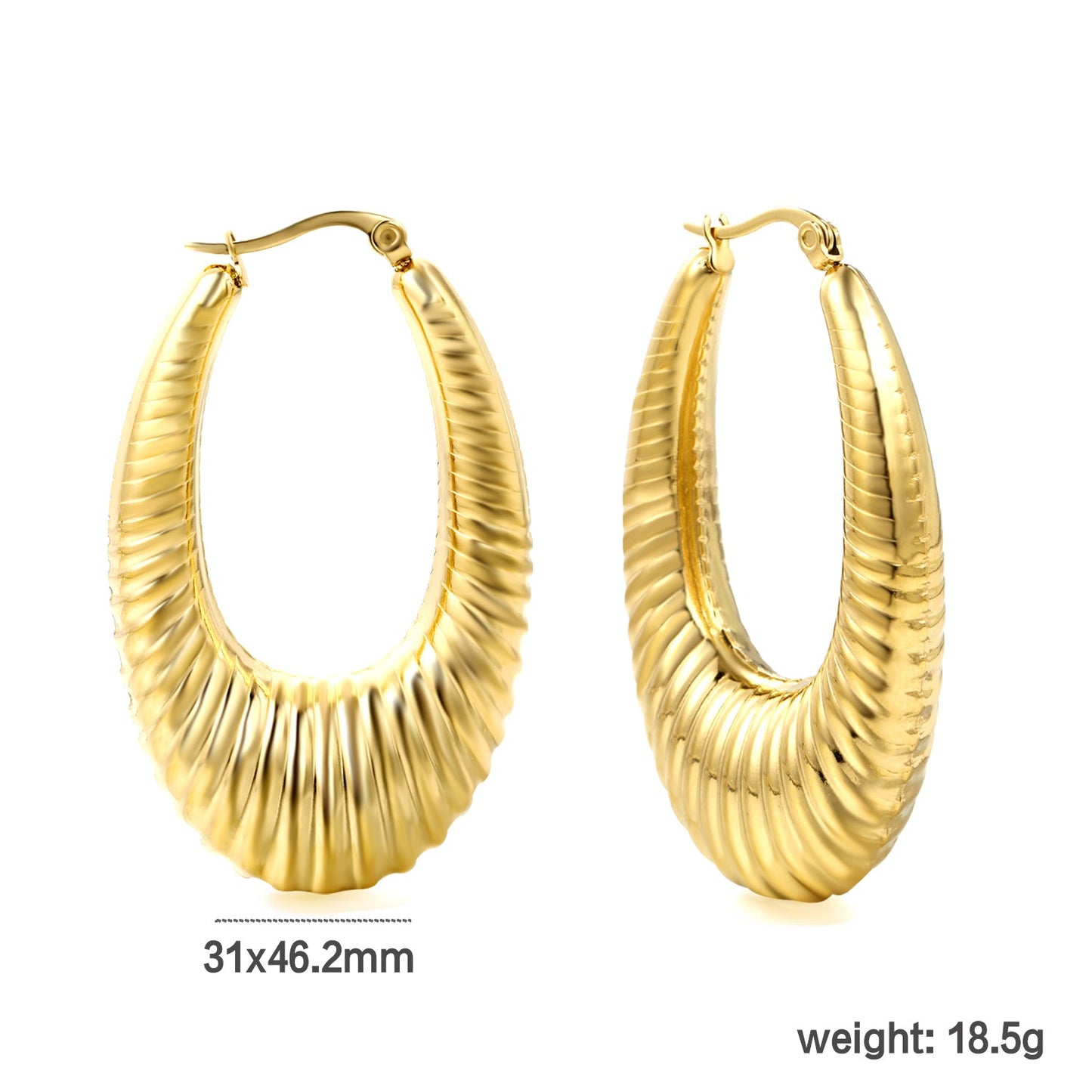 Hollow long fat U-shaped textured earrings 31*46.2mm gold color asonjewelry