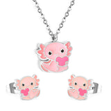 Little Monster Set Steel Color Earrings:10*8.5mm Pendant:12*10mm0.3 Cross Chain*40+5cm+6mm Round Plaque