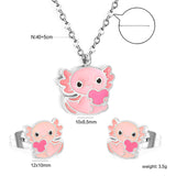 Little Monster Set Steel Color Earrings:10*8.5mm Pendant:12*10mm0.3 Cross Chain*40+5cm+6mm Round Plaque