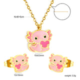 Little Monster Set Steel Color Earrings:10*8.5mm Pendant:12*10mm0.3 Cross Chain*40+5cm+6mm Round Plaque