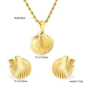 Shell Set Gold-colored earrings:17.1*17.6mm Pendant:17.1*17.6mm 2.0 twist chain*40+5cm+6mm round tag