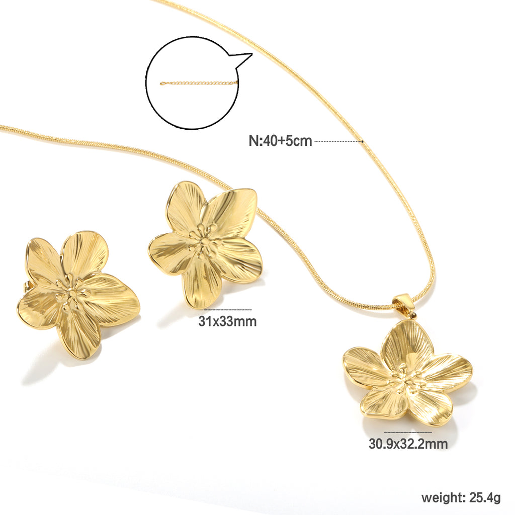 Petal Set Steel/Gold Earring: 31x33mm Pendant: 30.9x32.2mm 1.2mm Snake Bone Chain 40+5cm