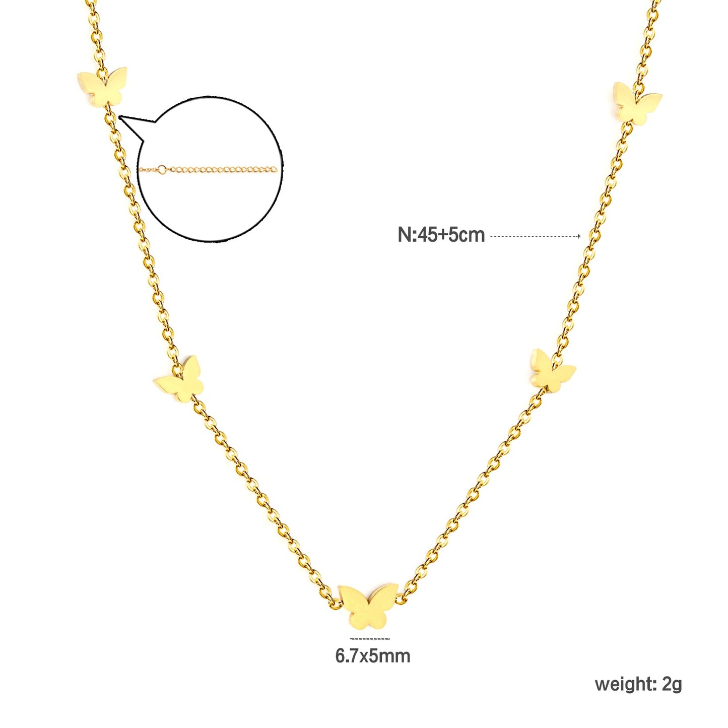 6.7*5mm Large+5.3*4.2mm Small Butterfly Fittings 0.3 Cross Chain*45+5cm+6mm Round Plaque Necklace Golden asonjewelry
