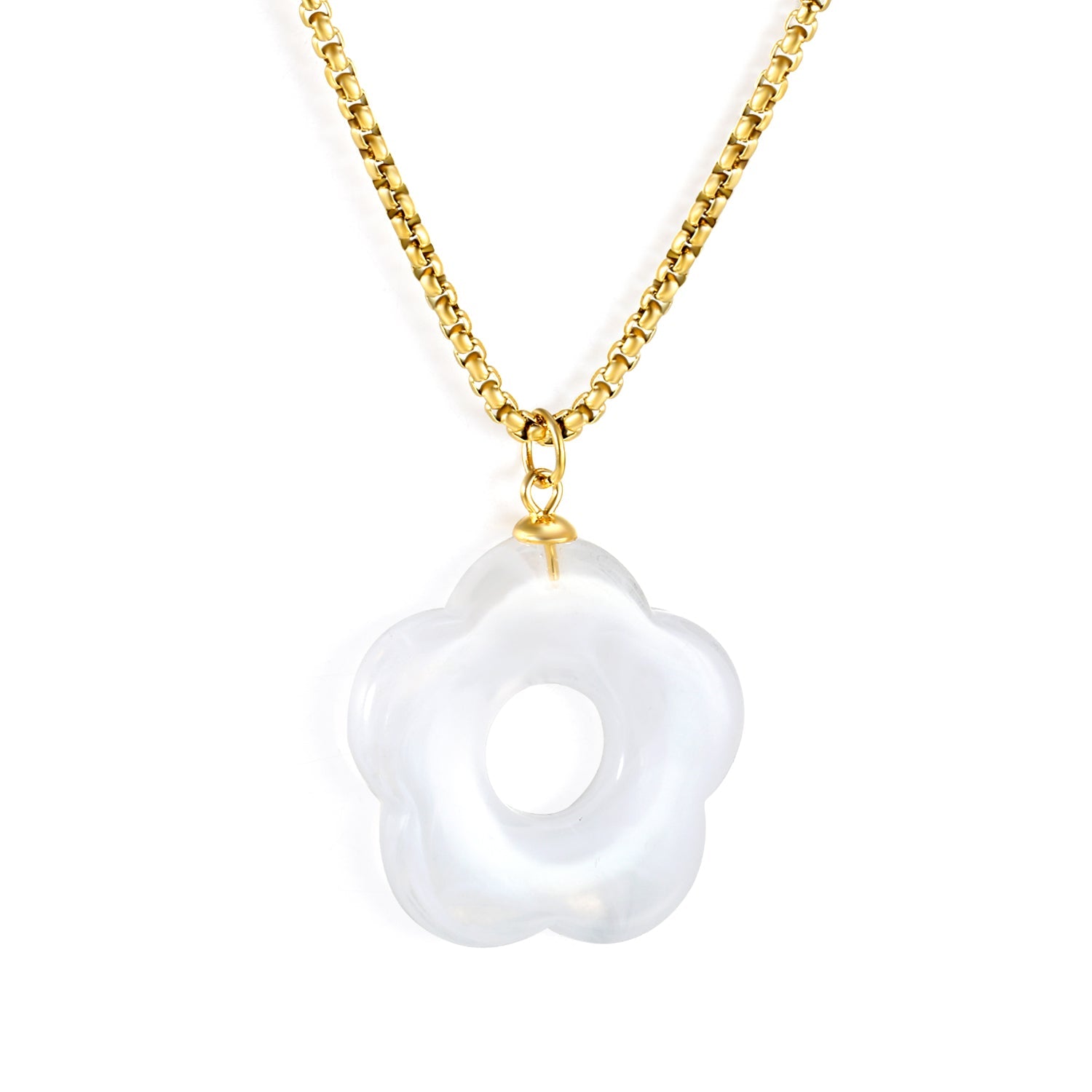 26.7mm Resin White/Red/Blue/Yellow/Coffee/Pink/Peacock Blue/Peacock Green Wreath Pendant 2.0 Square Pearl Chain*40+5cm+6mm Round Plaque Necklace GOLDEN asonjewelry