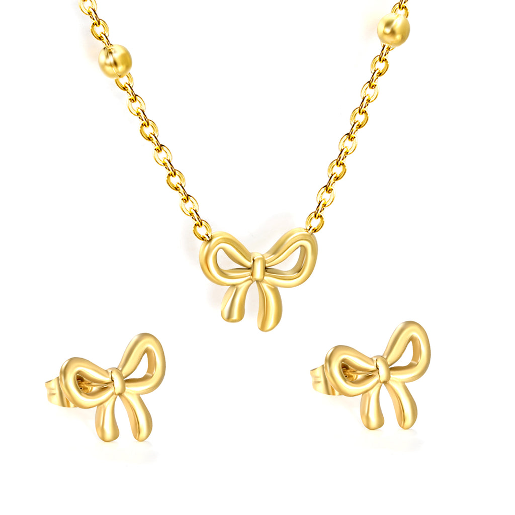 Bowtie set Golden earrings:13.2*11.2mm Pendant:13.2*11.2mm 40+5cm+6mm round plaque