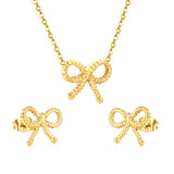Bow Set Steel Color Earrings:13.2*11.2mm Necklace:13.2*11.2mm0.3 Cross Chain*40+5cm+6mm Round Plaque