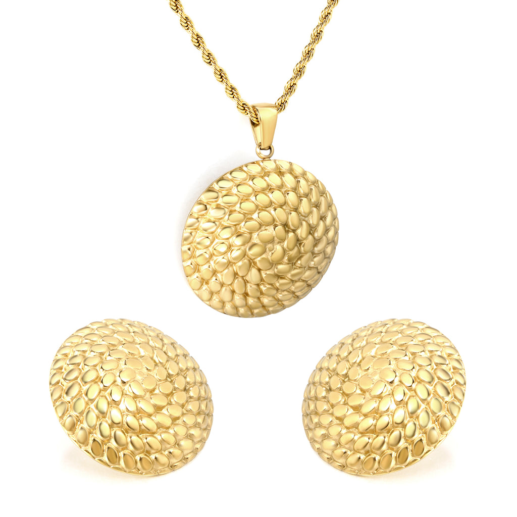Round Thread Set Gold Color Earrings: 26.8mm Pendant: 26.8mm 2.0 Twist Chain*40+5cm+6mm Round Plaque