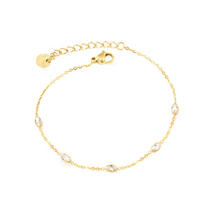 3*4.8mm Oval Sticky White Zirconium Accessories 0.3 Cross Chain*18+3cm+6mm Round Plaque Bracelet Golden