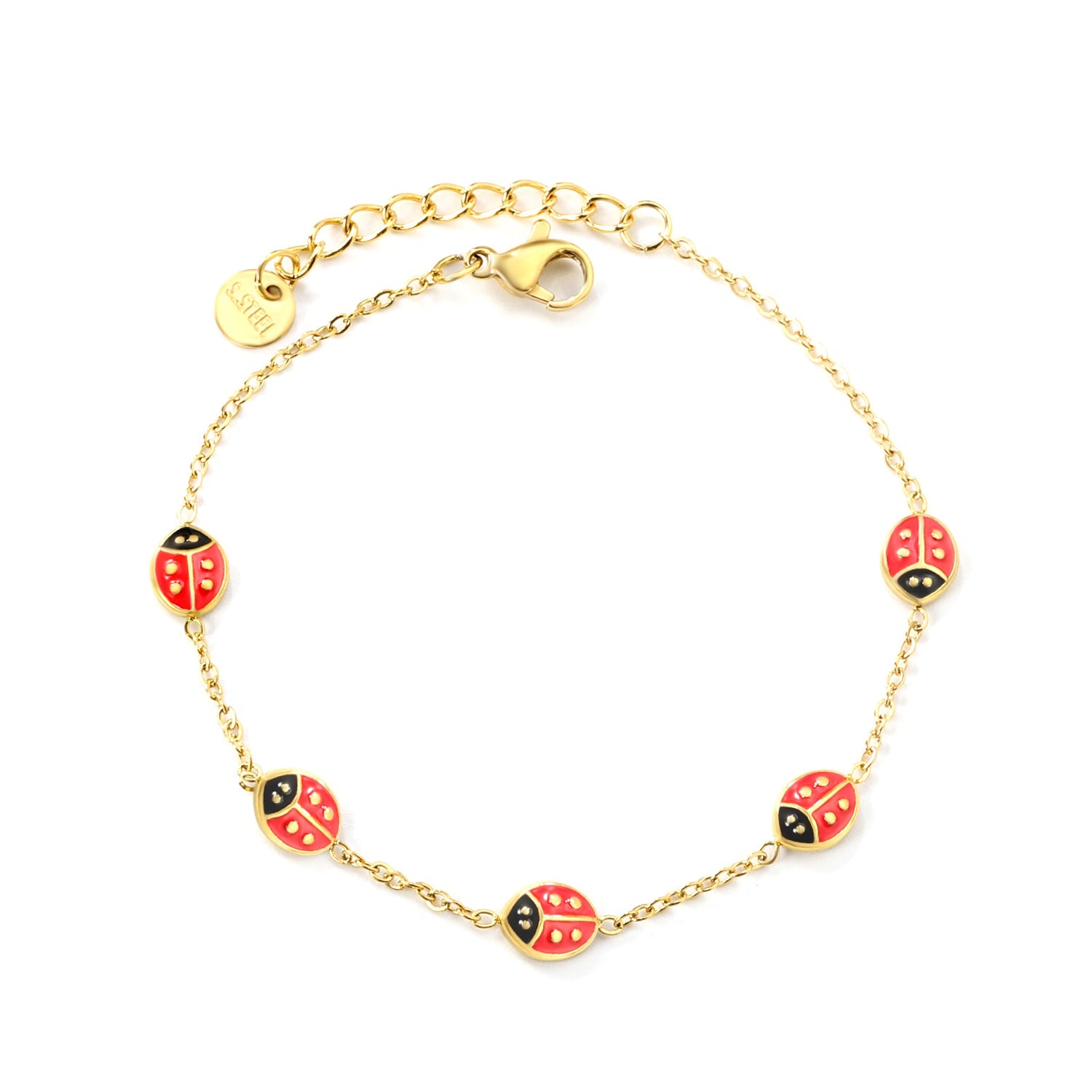 6*7mm Beetle Accessories 0.35 Cross Chain*18+3cm+6mm Round Plaque Bracelet Gold Color asonjewelry