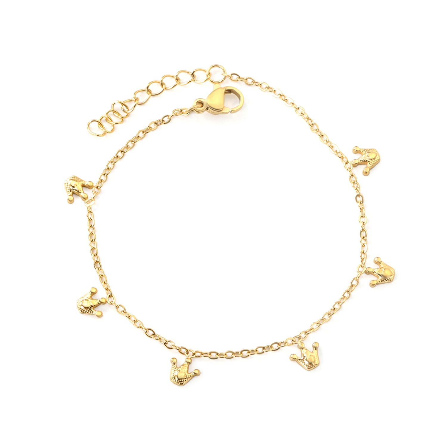 6 x 6mm Small Crown Accessories 17+3cm Bracelet Steel/Gold asonjewelry
