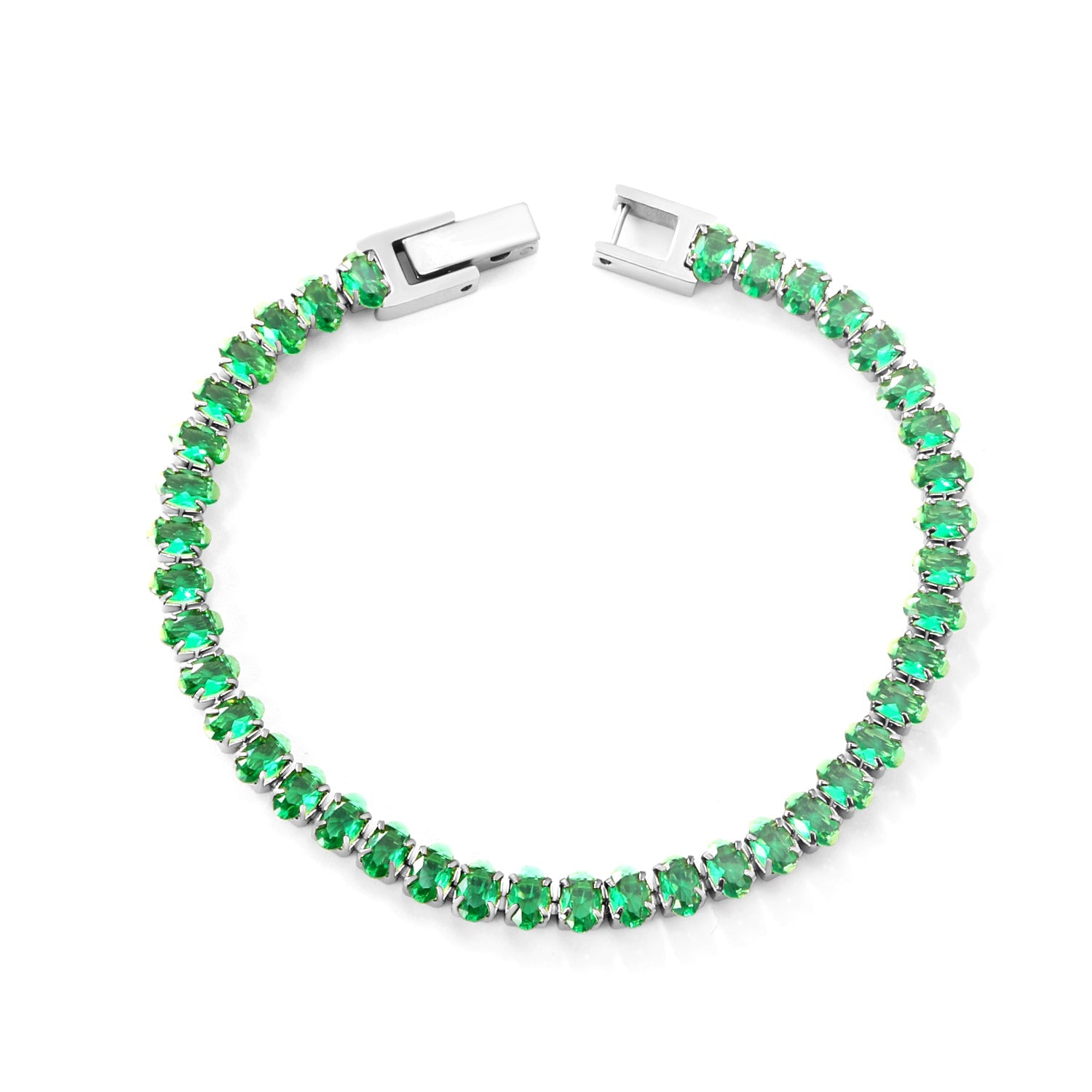 5*3.5mm Oval Emerald Crystal Zirconium Button Head Bracelet 17cm Steel/Golden asonjewelry