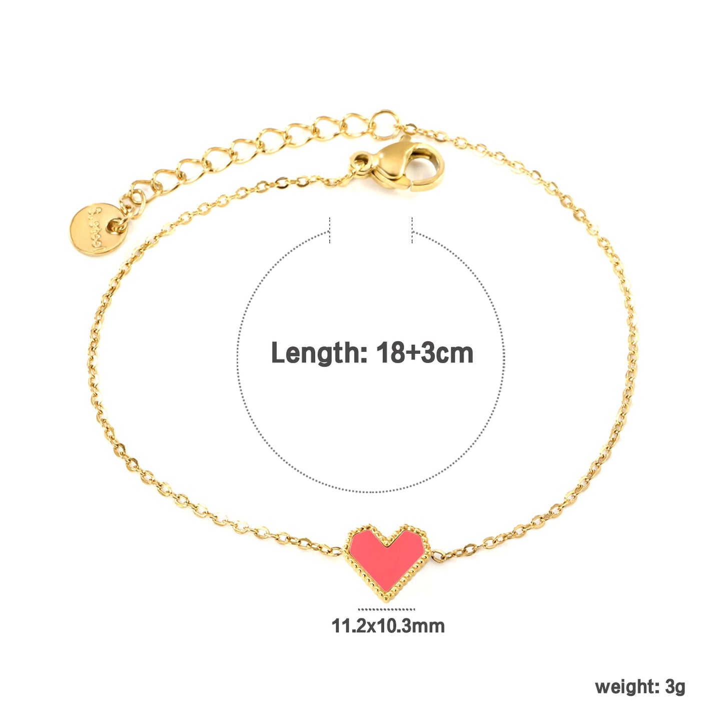 11.2*10.3mm heart shape with white shell/black acrylic/red acrylic fittings 0.35 cross chain*18+3cm+6mm round plaque Bracelet gold color asonjewelry