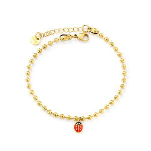 6*7.6mm Ladybird Accessories 3.0 Bead Chain*18+3cm+6mm Round Plaque Bracelet Golden