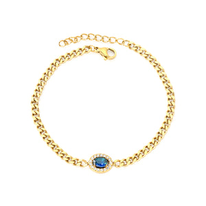 10.3*8.3mm Oval Blue Zirconium+CNC White Zirconium Ring Fittings 18+3cm Bracelet Gold Color