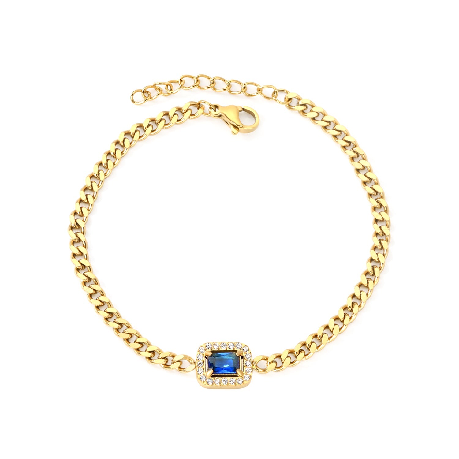 10.8*8.8mm rectangle blue zirconium + CNC white zirconium circle accessory 18+3cm bracelet gold color asonjewelry