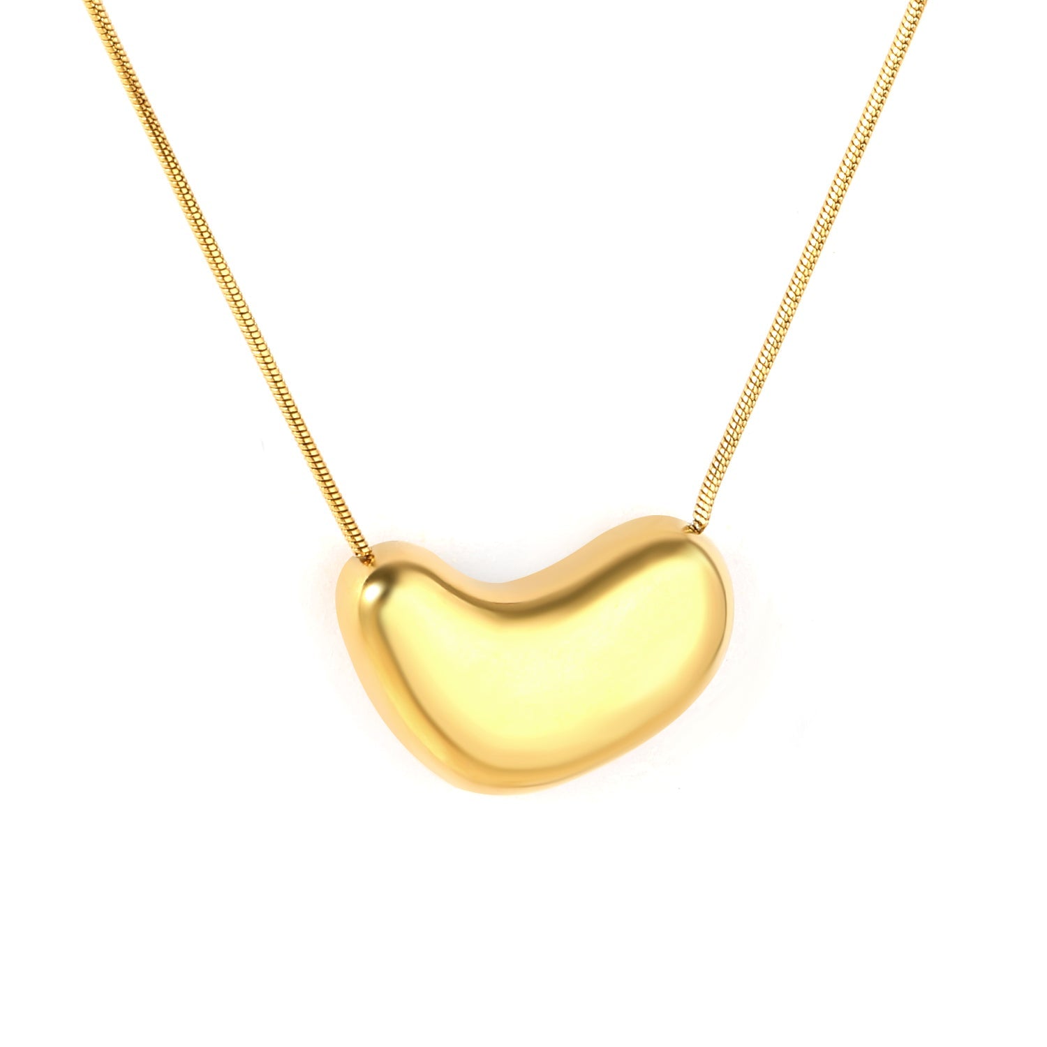 22mm x 15mm heart-shaped pendant with 0.9mm round snake chain 40cm + 5cm + 6mm round tag necklace, steel color/gold color asonjewelry