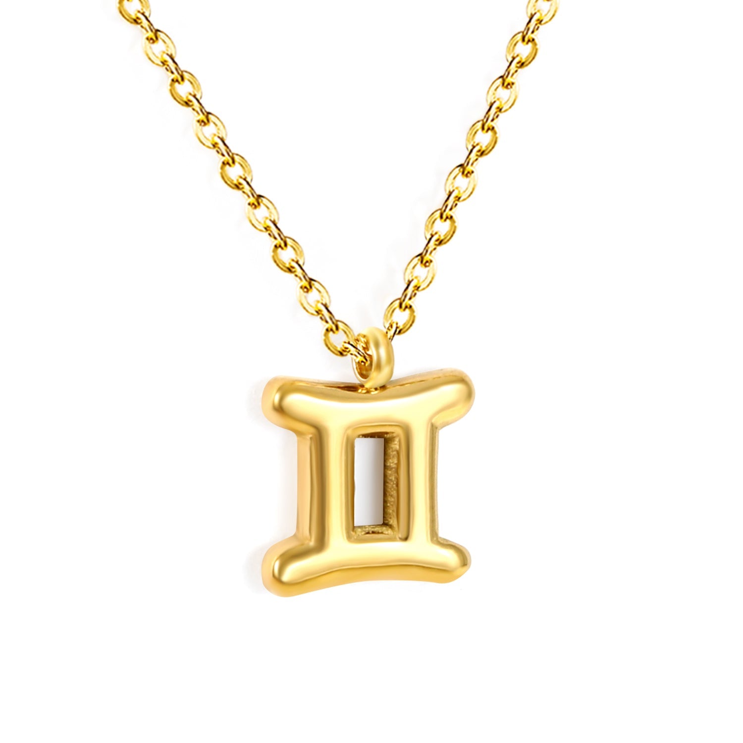 Aries/Taurus/Gemini/Cancer/Leo/Virgo/Libra/Scorpio/Sagittarius/Capricorn/Aquarius/Pisces Bubble Constellation Pendant 0.3 Cross Chain 40+5cm+6mm Round Tag Necklace Gold asonjewelry