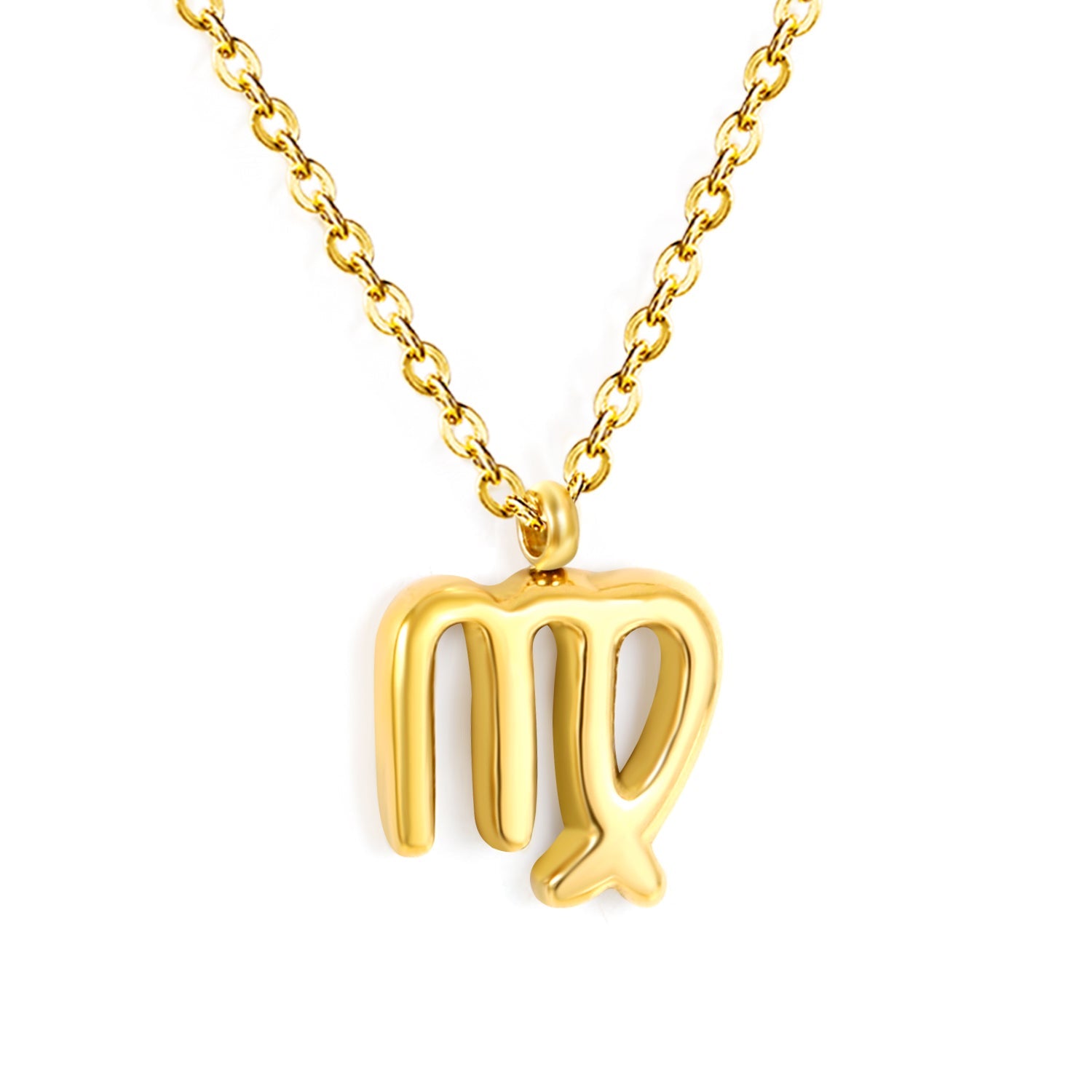 Aries/Taurus/Gemini/Cancer/Leo/Virgo/Libra/Scorpio/Sagittarius/Capricorn/Aquarius/Pisces Bubble Constellation Pendant 0.3 Cross Chain 40+5cm+6mm Round Tag Necklace Gold asonjewelry