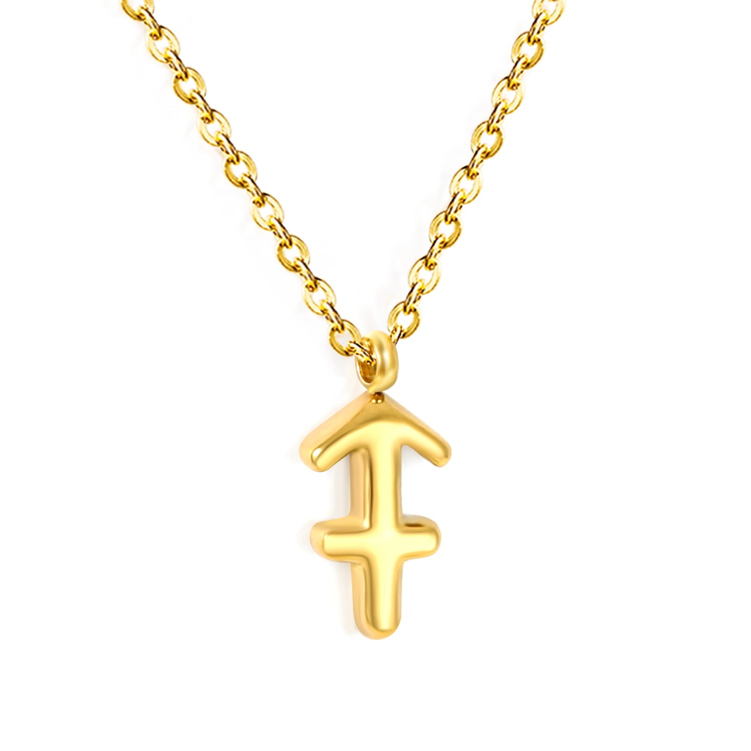 Aries/Taurus/Gemini/Cancer/Leo/Virgo/Libra/Scorpio/Sagittarius/Capricorn/Aquarius/Pisces Bubble Constellation Pendant 0.3 Cross Chain 40+5cm+6mm Round Tag Necklace Gold asonjewelry