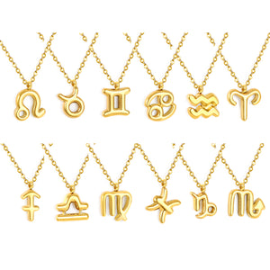 Aries/Taurus/Gemini/Cancer/Leo/Virgo/Libra/Scorpio/Sagittarius/Capricorn/Aquarius/Pisces Bubble Constellation Pendant 0.3 Cross Chain 40+5cm+6mm Round Tag Necklace Gold