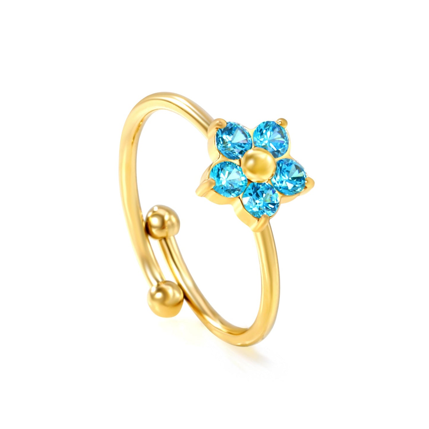 Gold - Plated Multi - Color Gemstone Flower - Shaped Open Rings asonjewelry