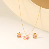 Little Monster Set Steel Color Earrings:10*8.5mm Pendant:12*10mm0.3 Cross Chain*40+5cm+6mm Round Plaque