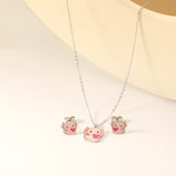 Little Monster Set Steel Color Earrings:10*8.5mm Pendant:12*10mm0.3 Cross Chain*40+5cm+6mm Round Plaque
