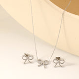 Bow Set Steel Color Earrings:13.2*11.2mm Necklace:13.2*11.2mm0.3 Cross Chain*40+5cm+6mm Round Plaque