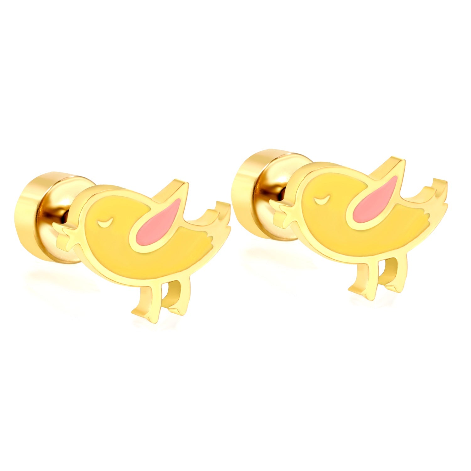 Screw plug 0.8*8mm pin 8*6.4mm small bird with yellow oil drop earrings gold color asonjewelry