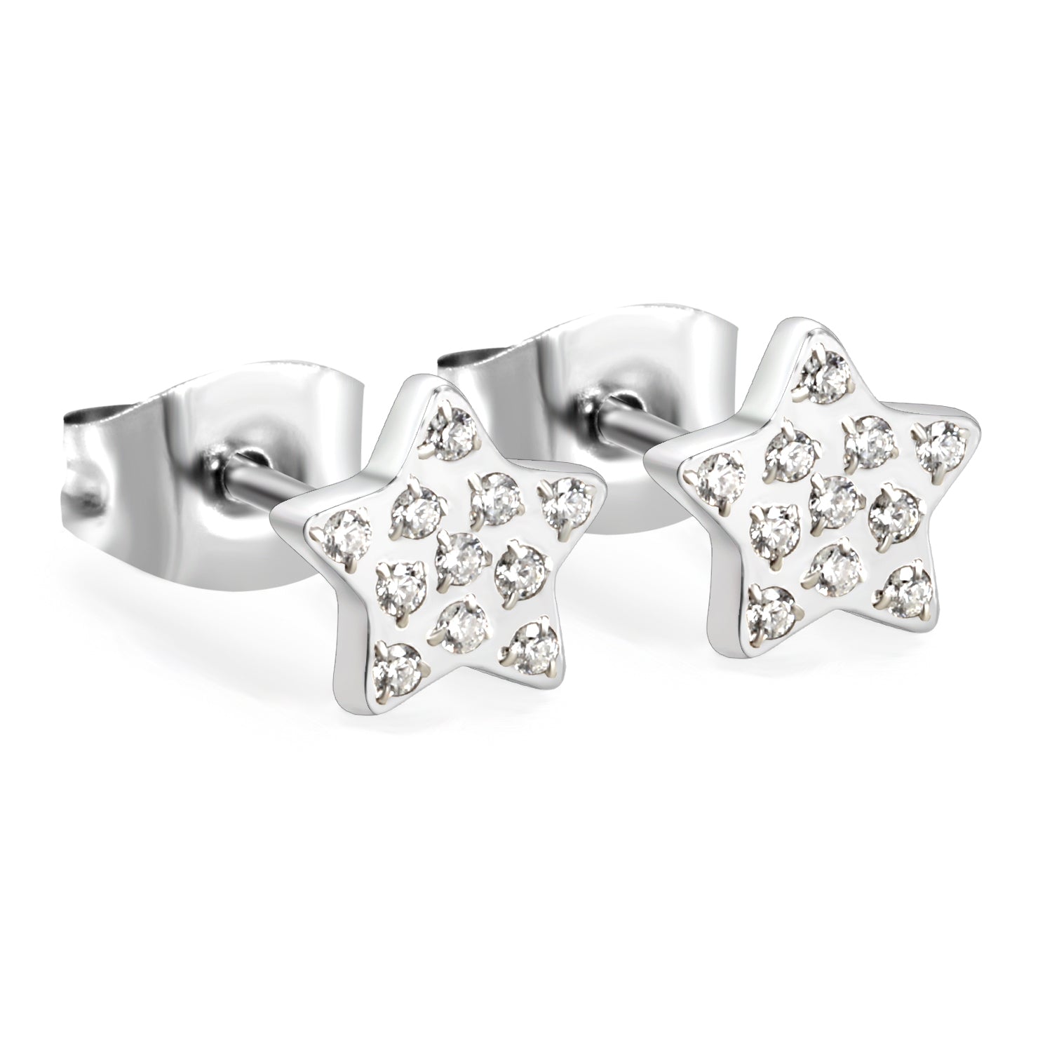 6.8mm Pentagram with CNC White Zirconia Stud Earrings Steel/Gold asonjewelry