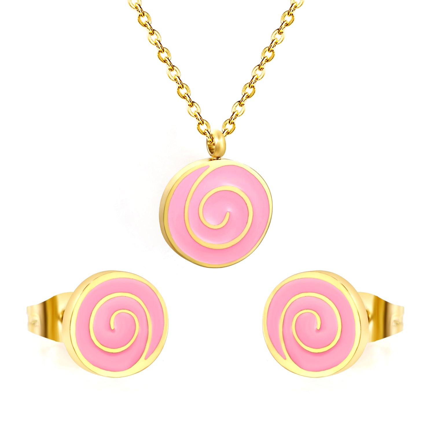 Bobbleboard Candy with Powder Drip Oil Set 0.3 Cross 40+5cm+6mm Round Plaque Earrings: 10.3*9.5mm Pendant: 12.3*11.5mm Steel Color/Golden Color asonjewelry