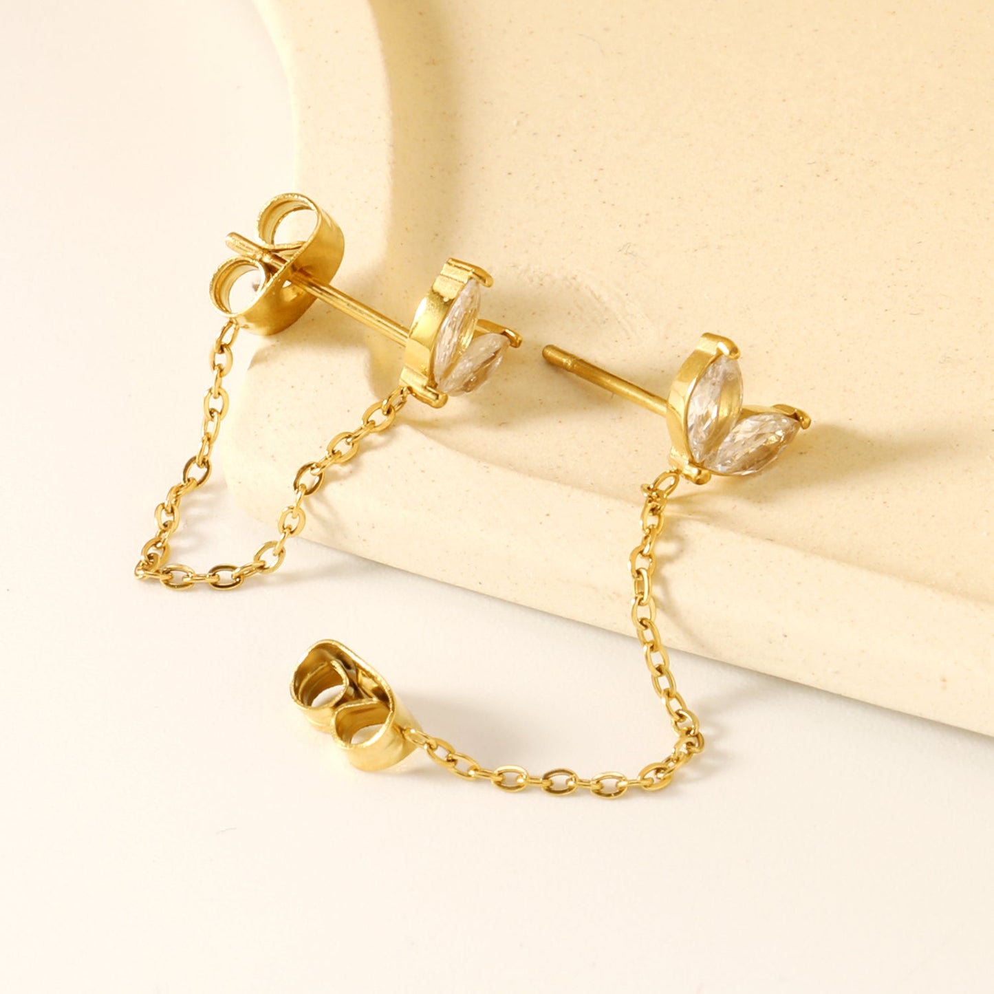 6.6*5.8mm small grass buds with white zirconium + 03 cross chain 30mm accessories earrings Gold color asonjewelry