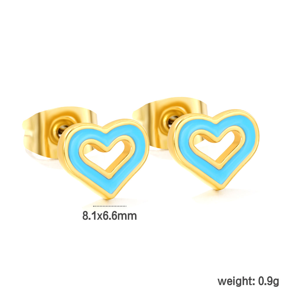 10 pairs mixed 5 colors 8.1*6.6mm heart shaped oil drip set earrings gold color