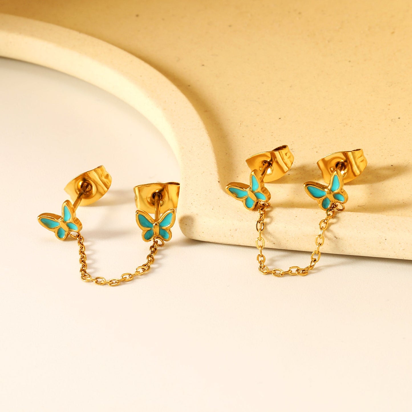 5.4*4.6mm Butterfly with Light Blue Drip Oil+03 Cross Chain 30mm Accessories Earrings Gold color asonjewelry