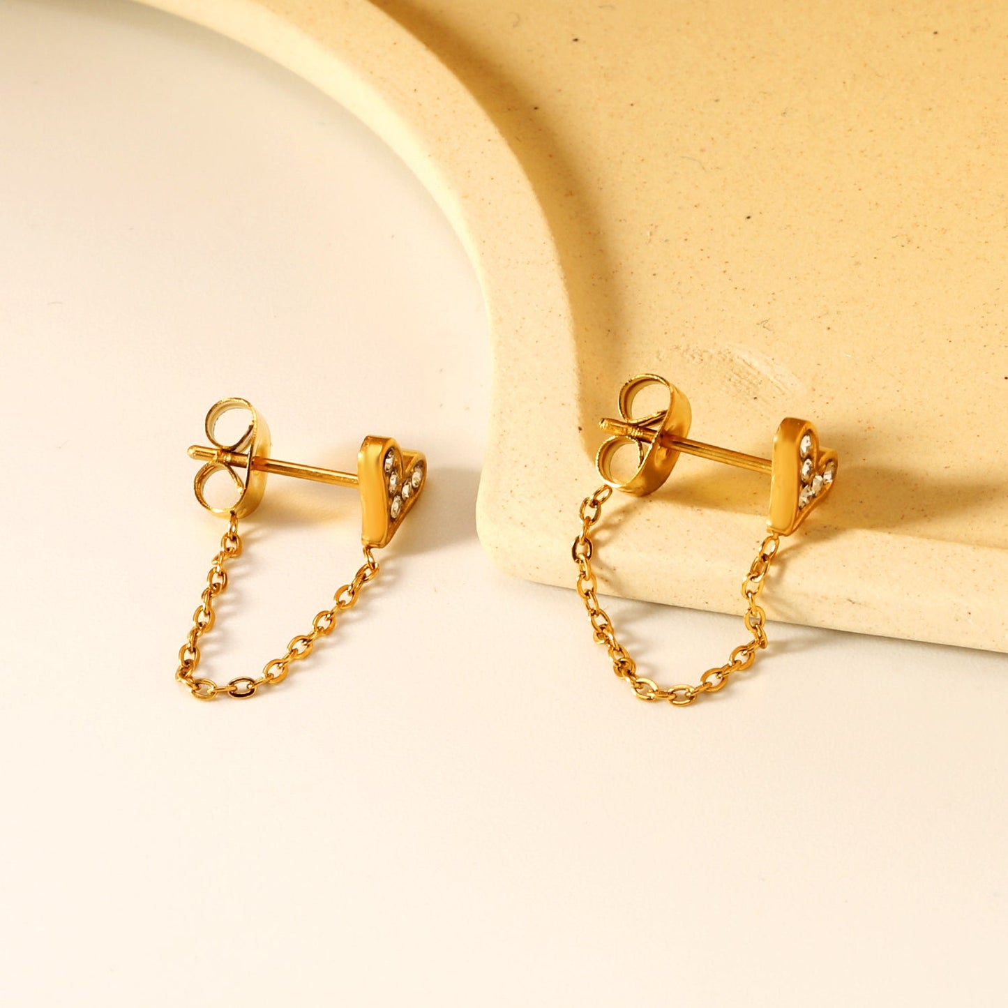 8.2*6mm heart shape with white zirconium+03 cross chain 30mm accessories Earrings gold color asonjewelry