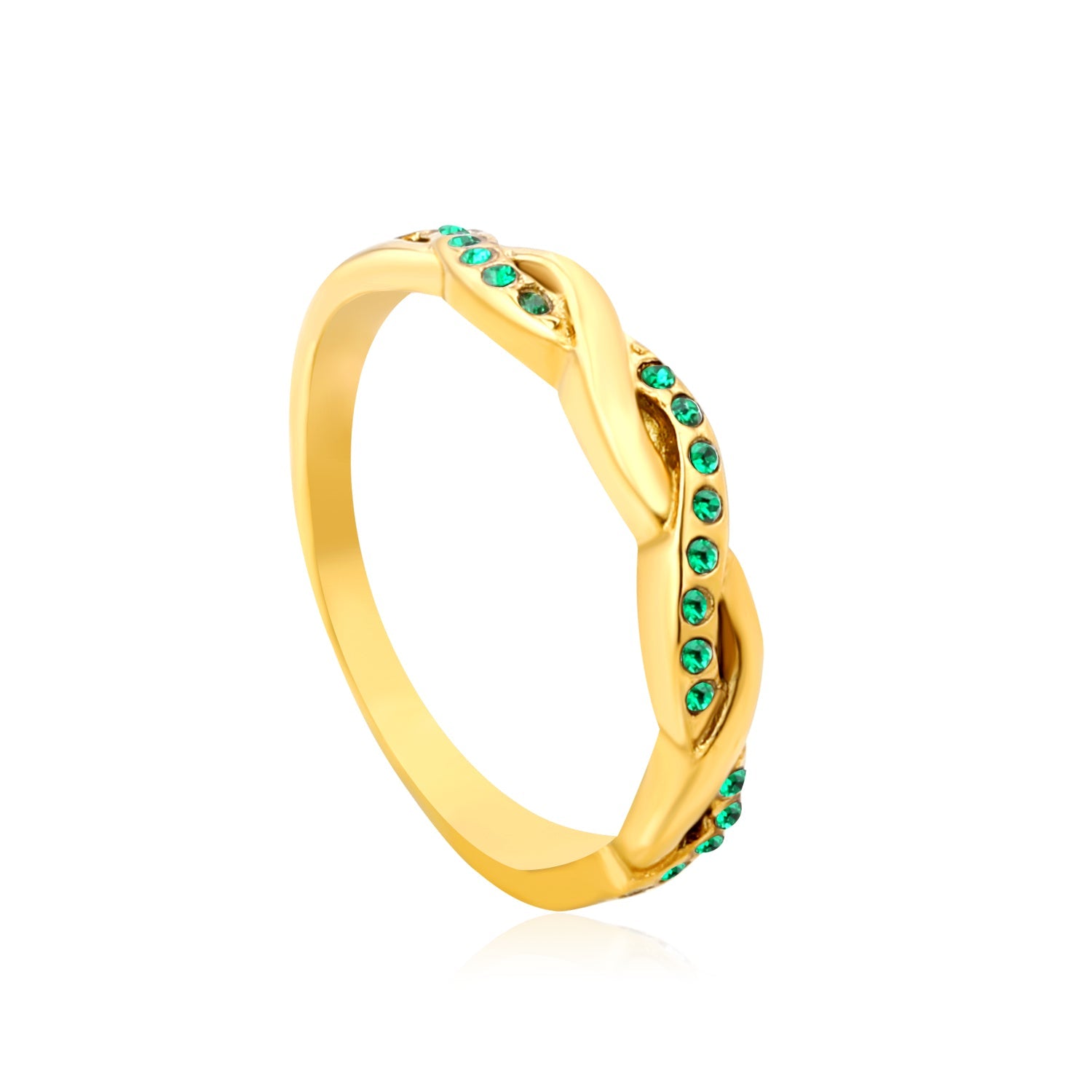 Gold - Plated Curved Band Rings with Diamond, Emerald & Pearl Accents asonjewelry