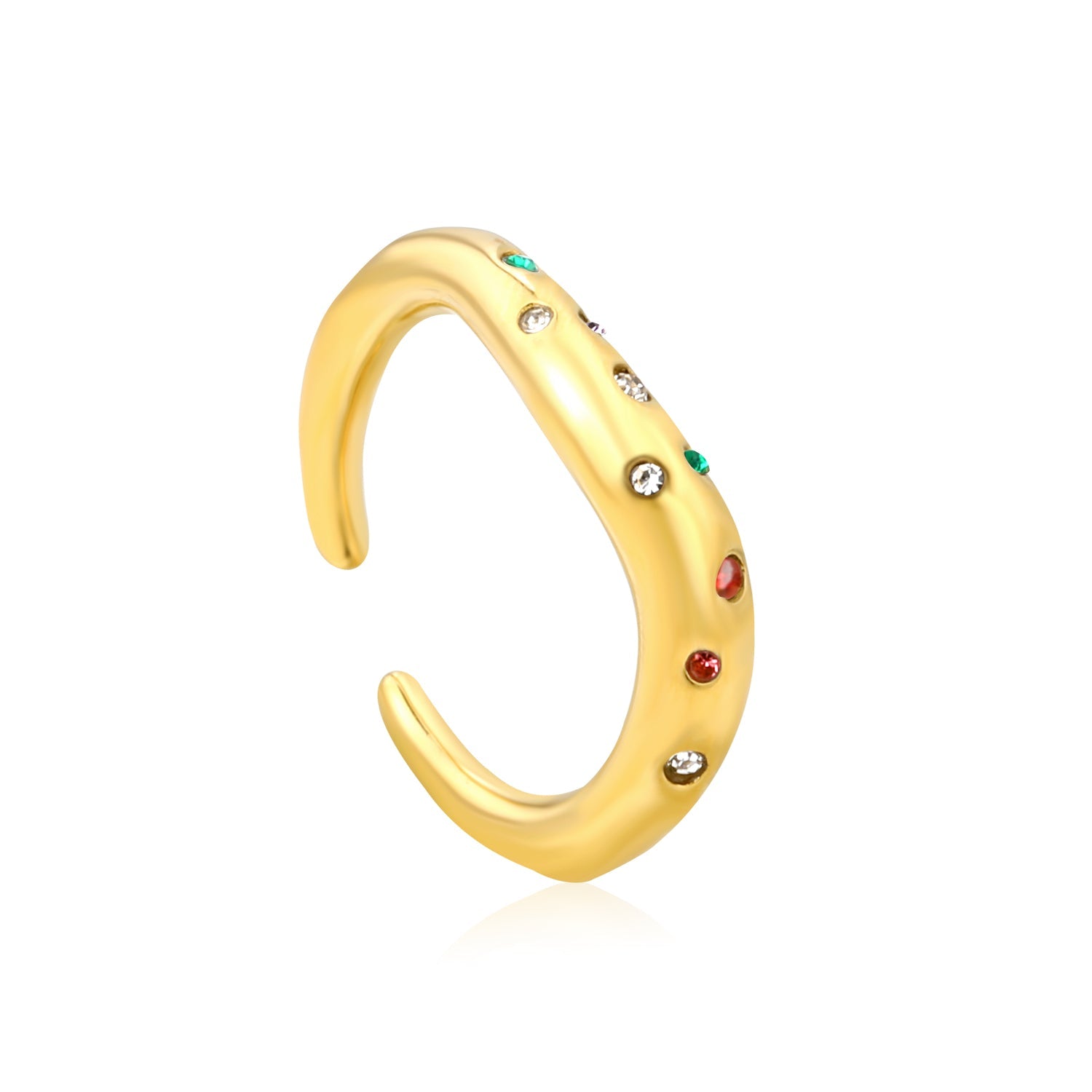 Gold - Plated Multi - Color Gemstone Flower - Shaped Open Ring asonjewelry