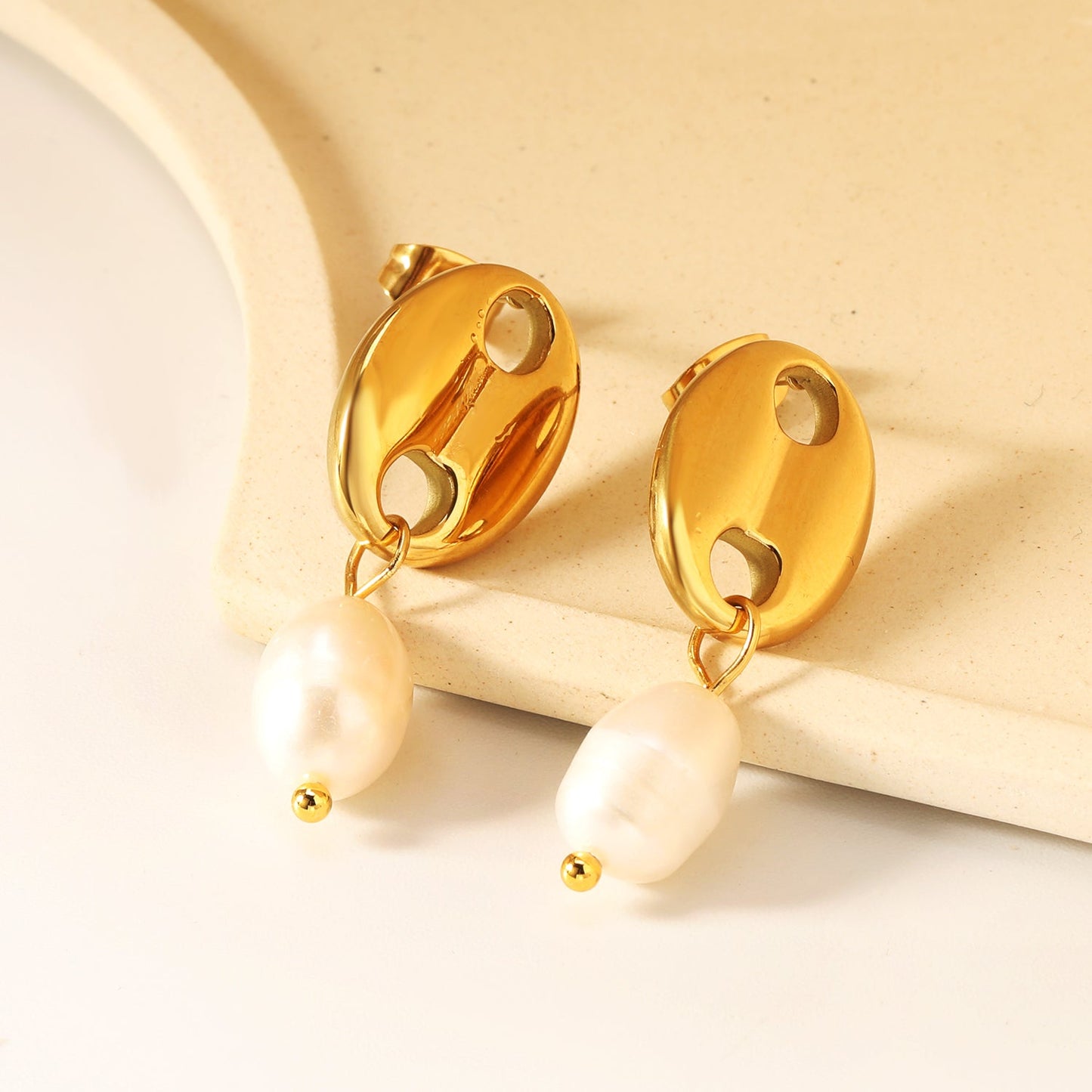 12.6*17mm pig nose + 7.7*10.8mm oval freshwater pearl accessories earrings gold color asonjewelry