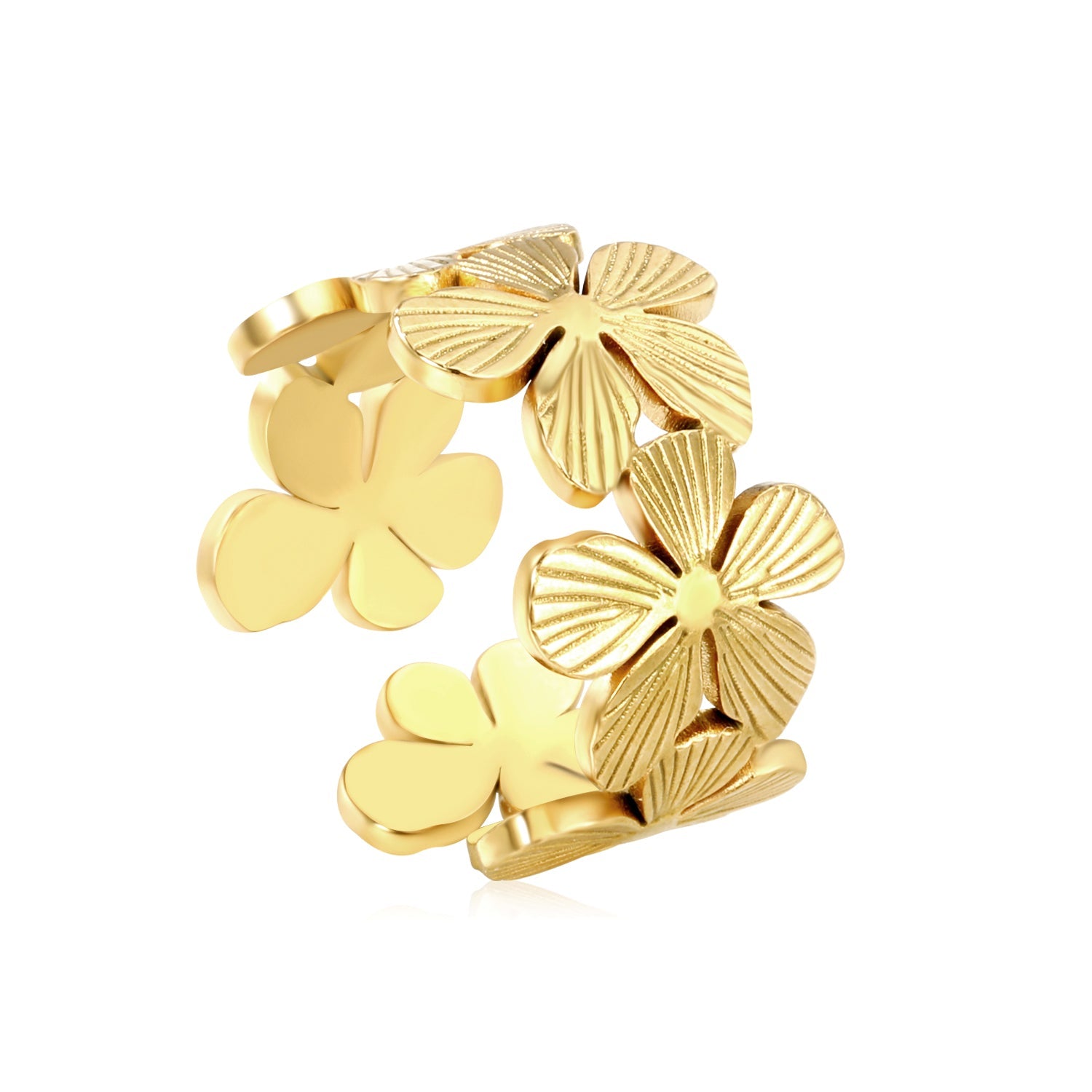18K Gold - Plated Four - leaf Flower Cluster Ring asonjewelry