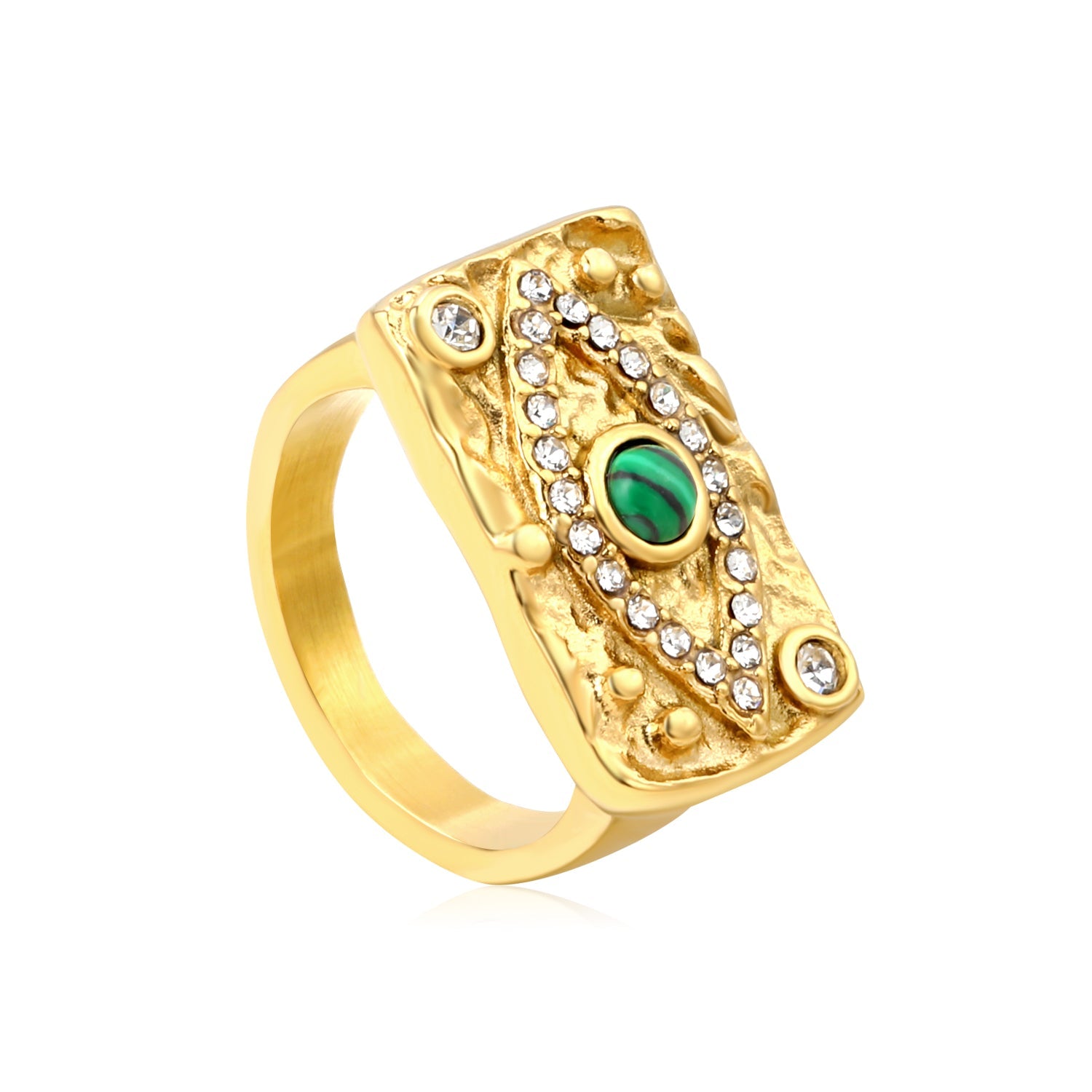 Gold Vintage - Engraved Ring with Emerald & Diamond Accents asonjewelry