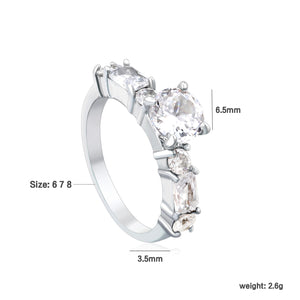 Stainless Steel Ring with Round Diamond & Emerald - Cut Side Accents