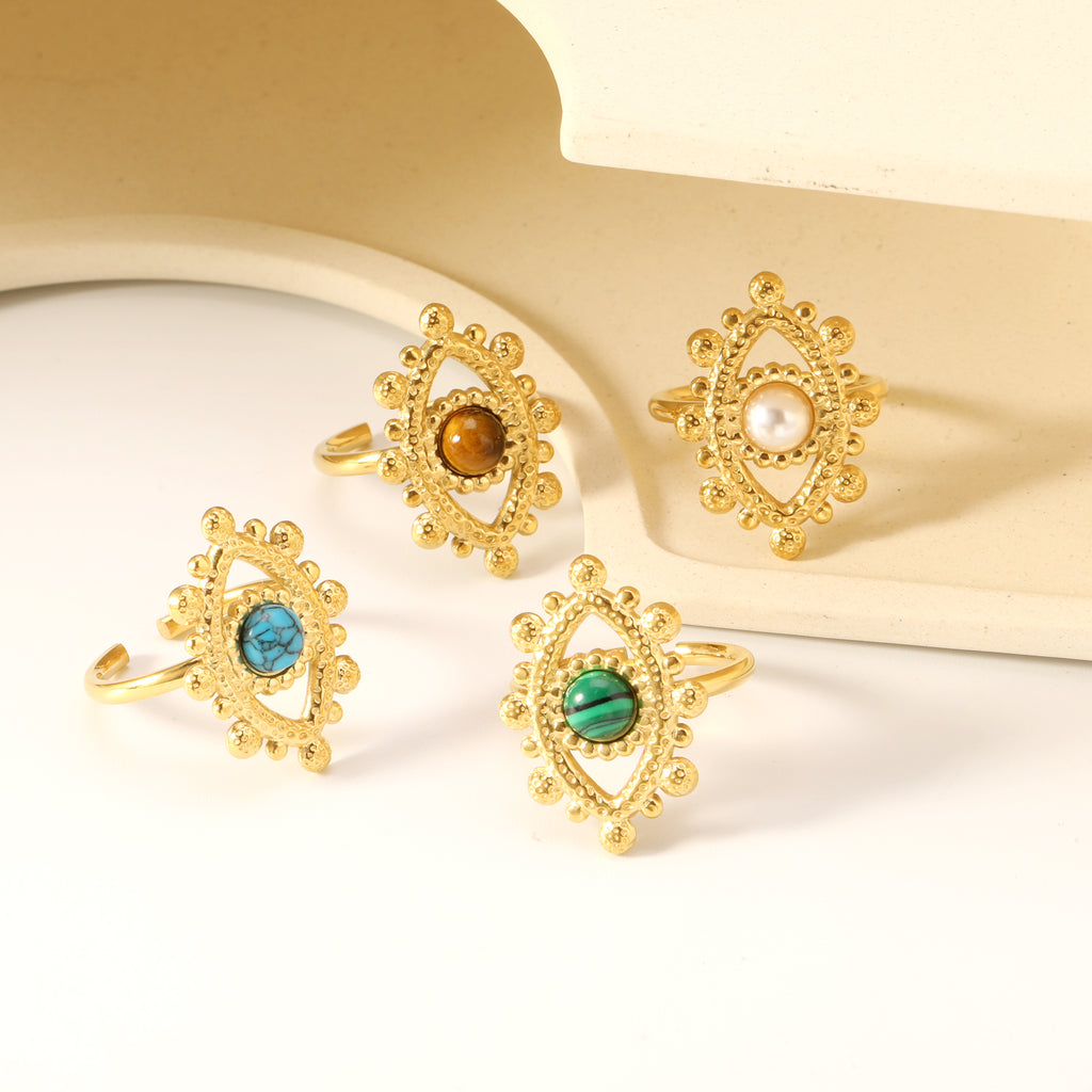 18.4*26.2mm Eye Split Ring Pearl/Turquoise/Malachite/ Golden 8